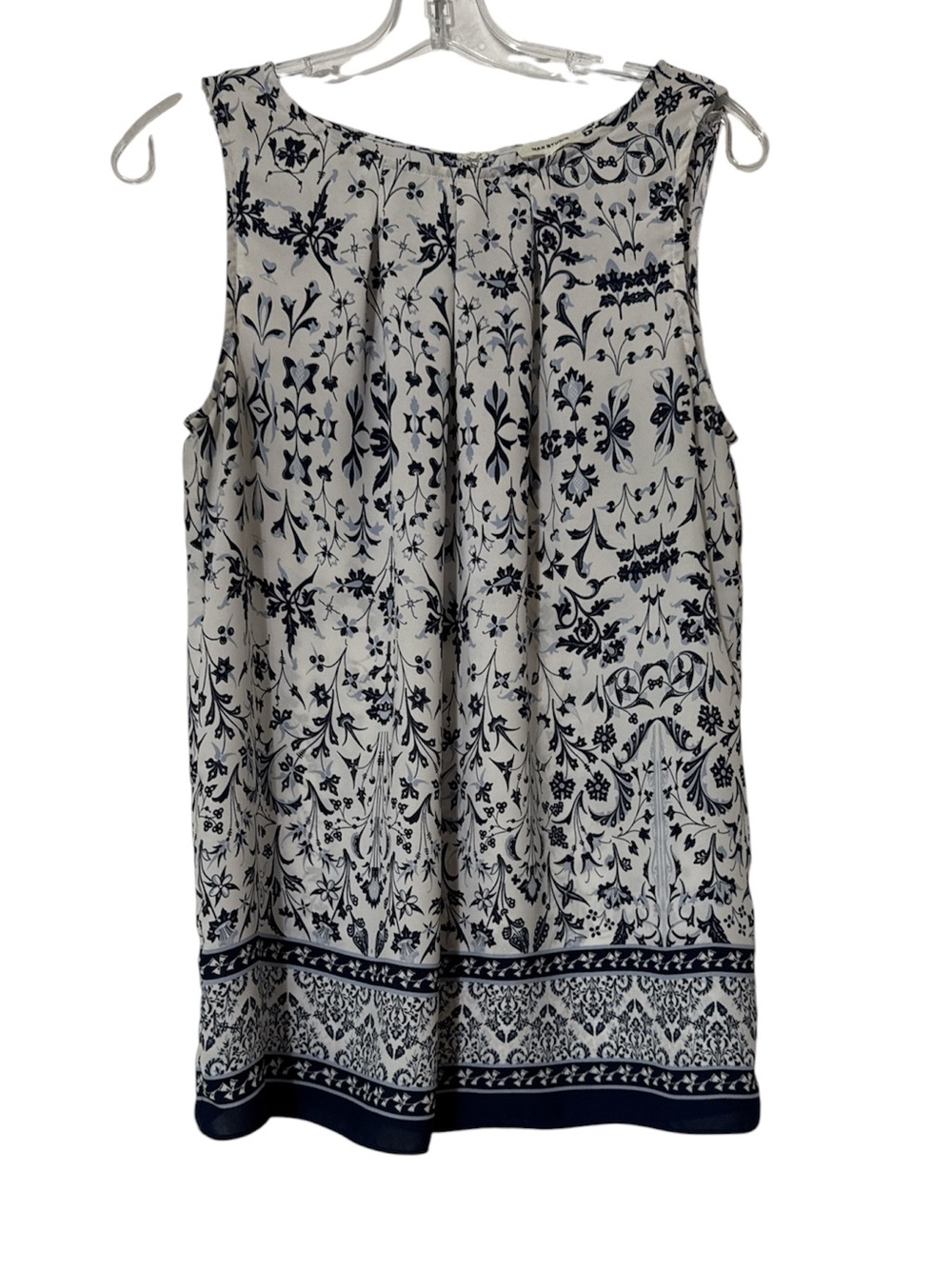 Max Studio Navy and White Sleeveless Printed Blouse